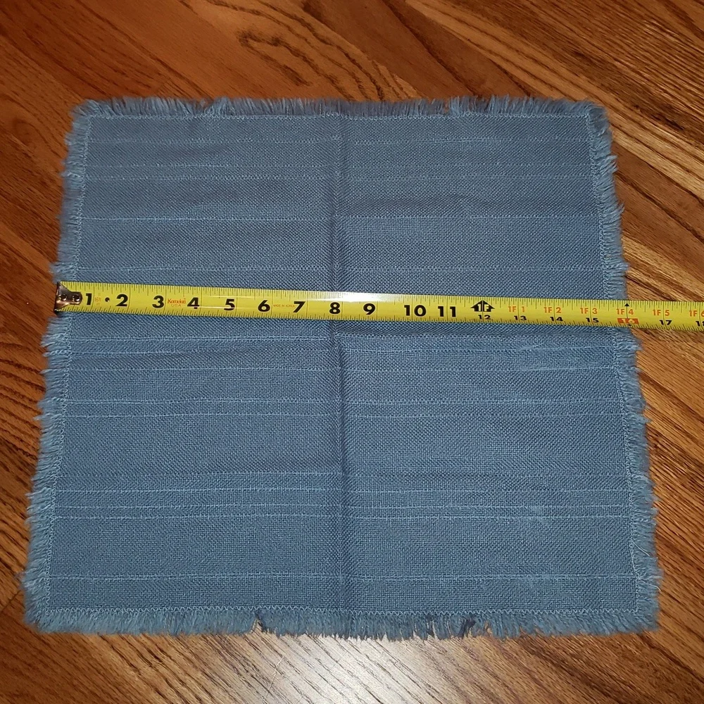 Vtg- Set (8) of Blue Fringed Napkins